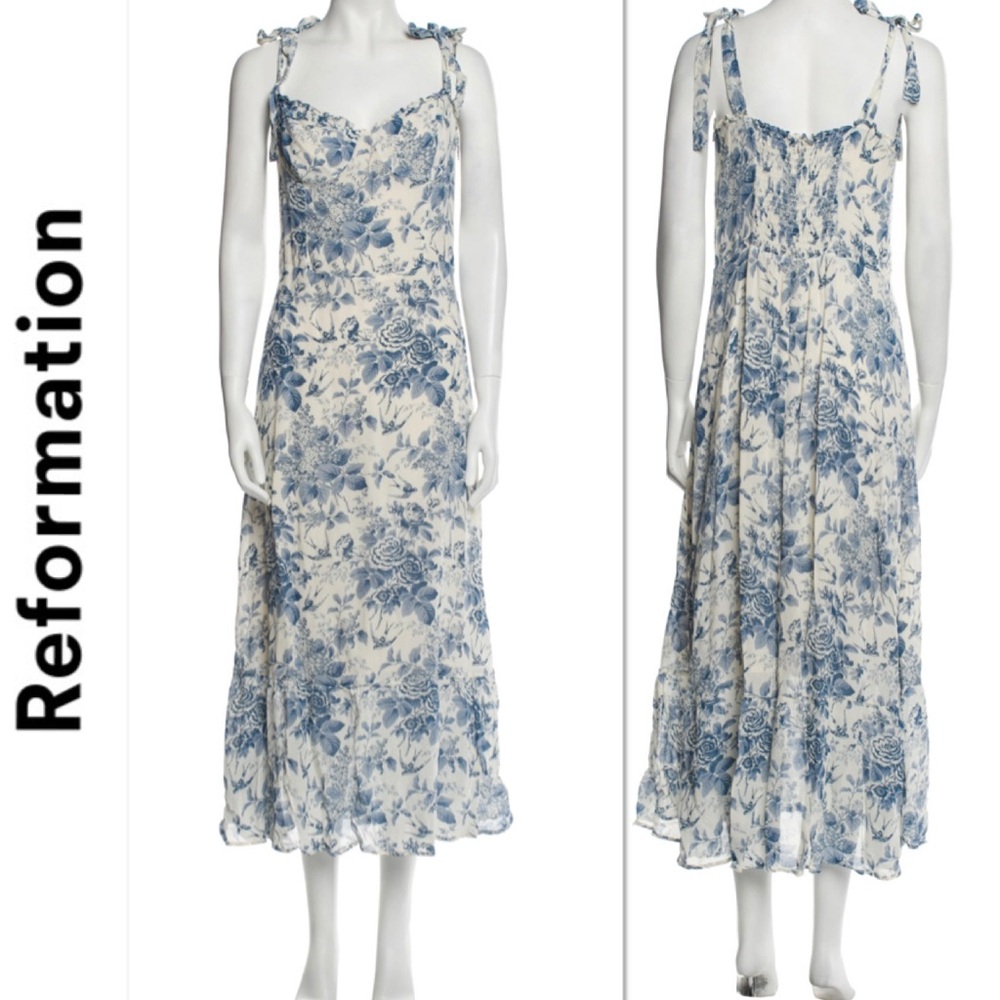 Reformation Blue and Cream Floral Midi Dress